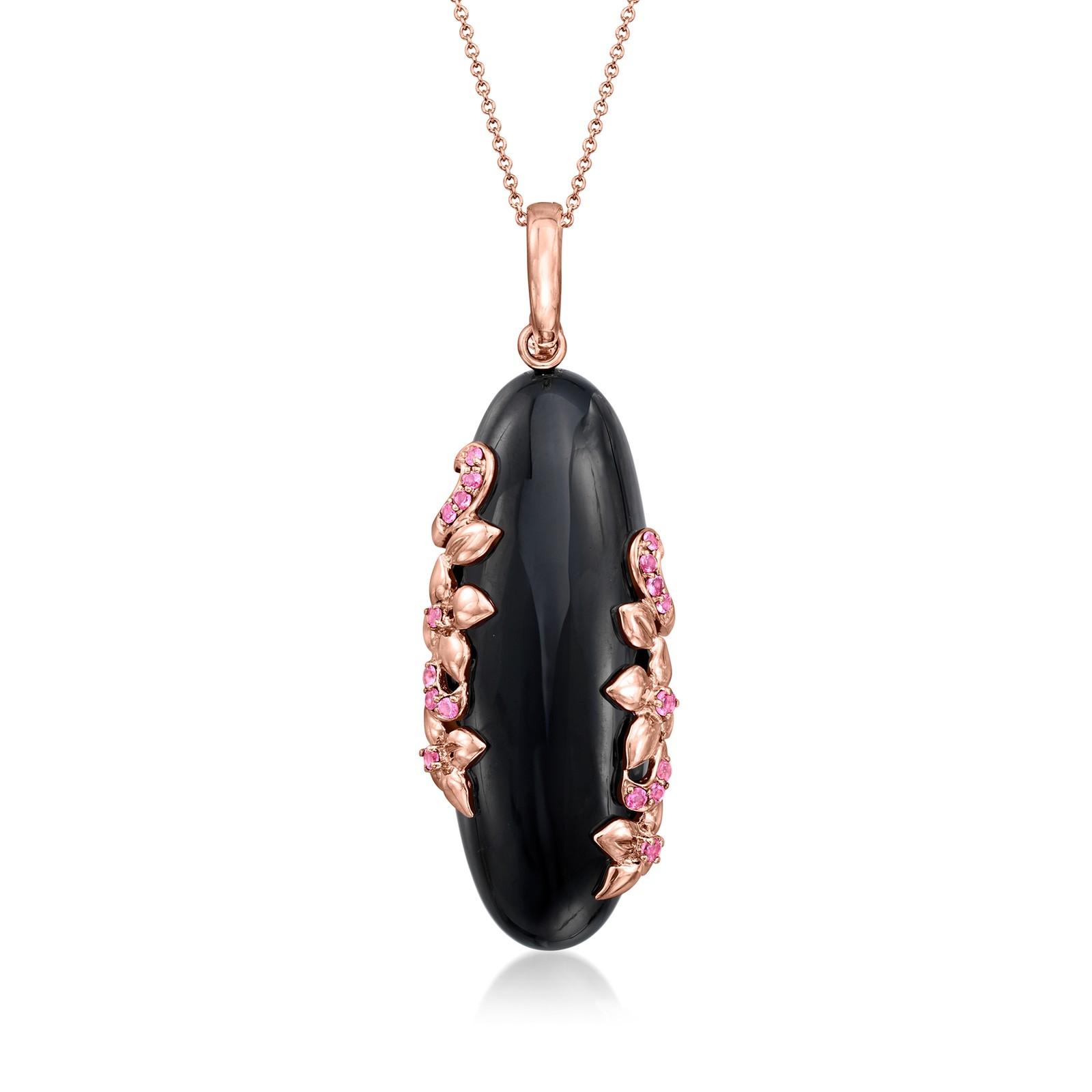 Vint Onyx & Pnk Tourmaline Ncklc in 14k Rose Gold 18 inches