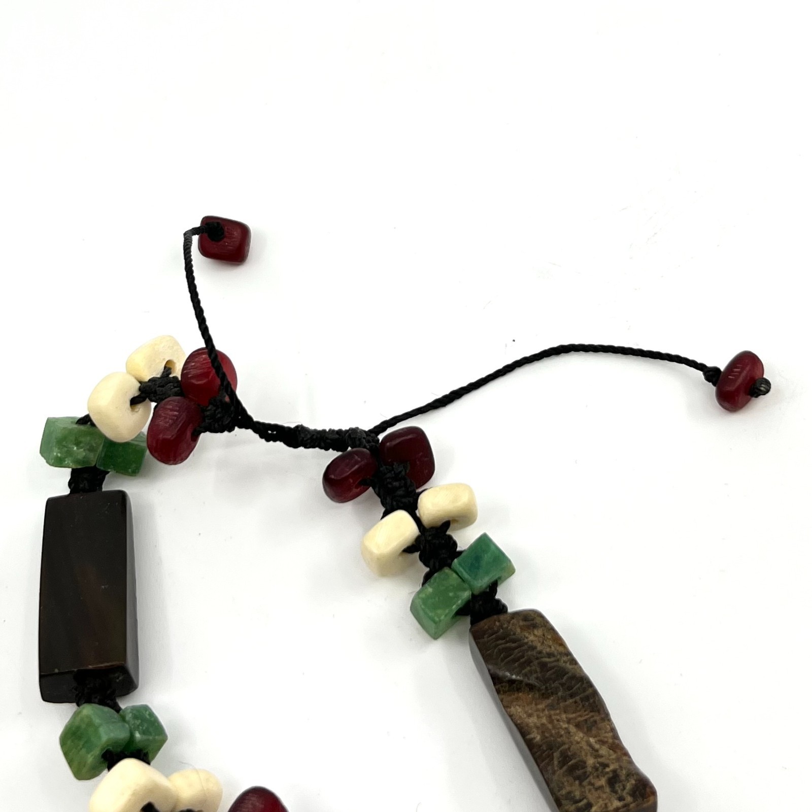 Vintage Boho Mixed Stone & Wood Beaded Adjustable Cord Bracelet – Earthy Multi