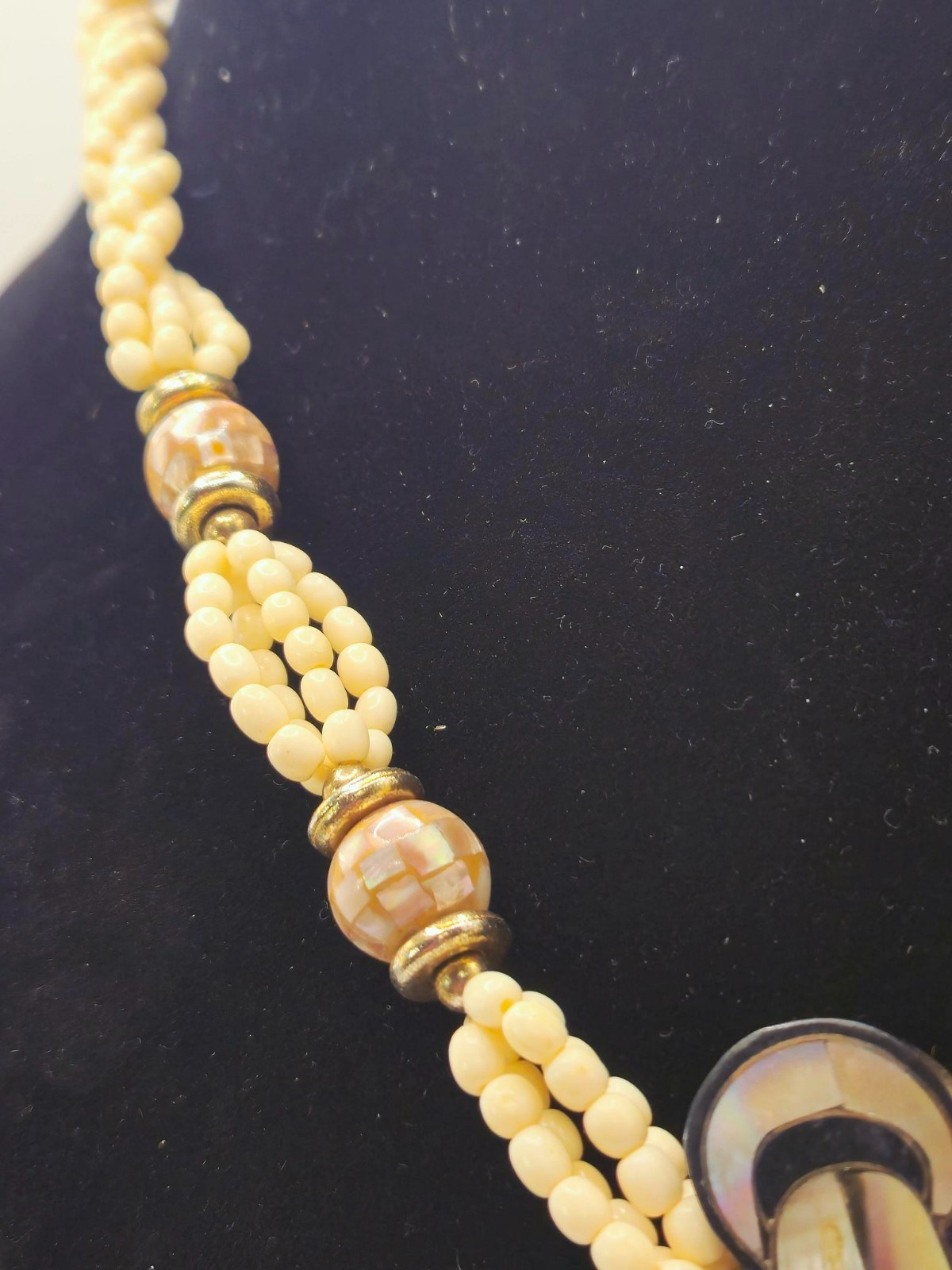 Vintage 1960s Abalone Shell Anchor Pendant Necklace Mid-Century Nautical Beaded