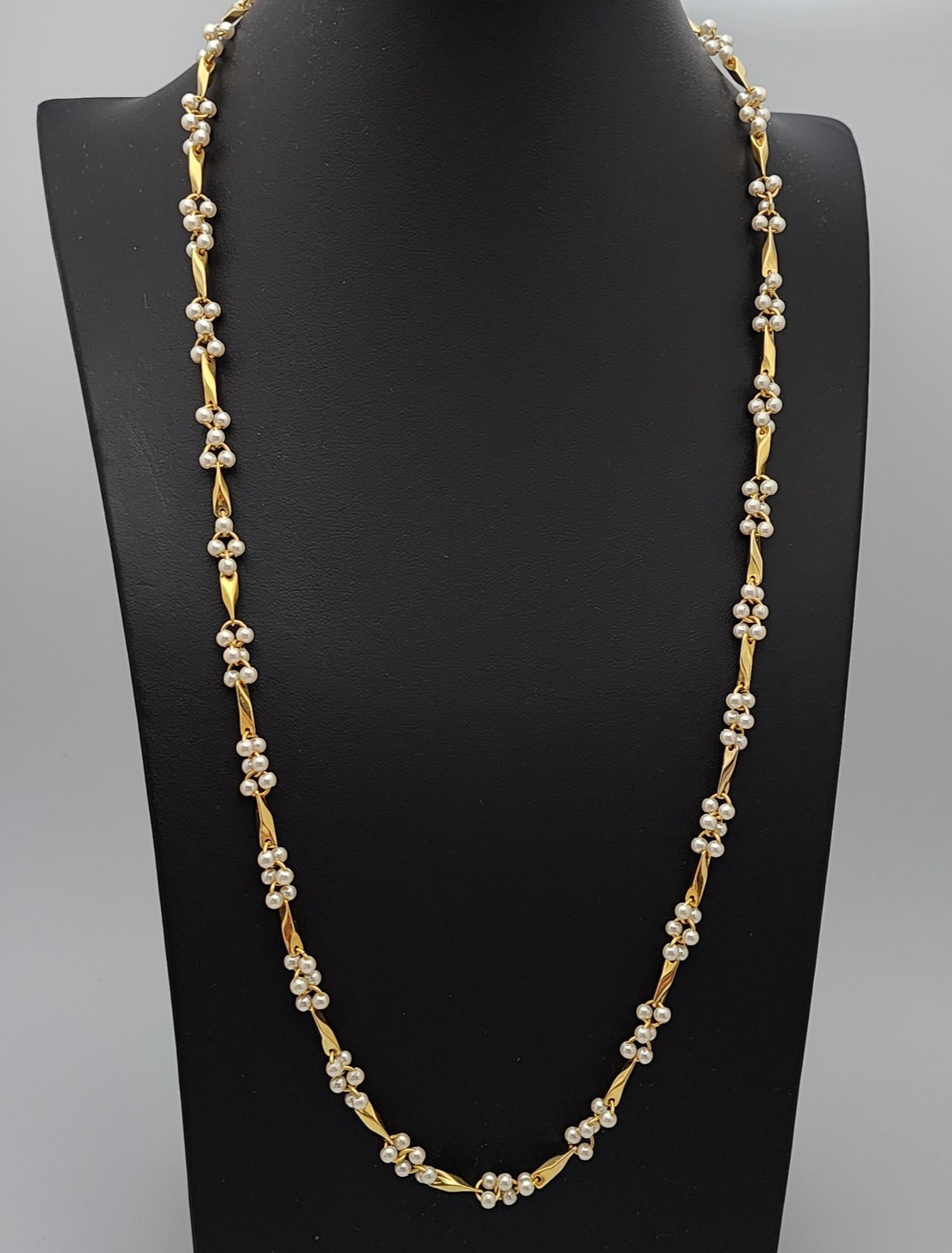 Vtg Pearl Bead Cluster Stations Necklace Twisted Bar Link Gold Tone Dainty 3