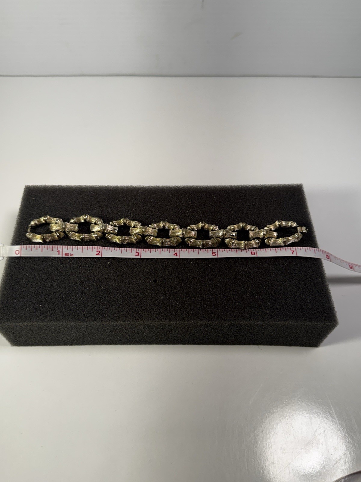 Vintage Lisner 1960s Modernist Bamboo Panel Link Bracelet Fold Over Clasp Signed