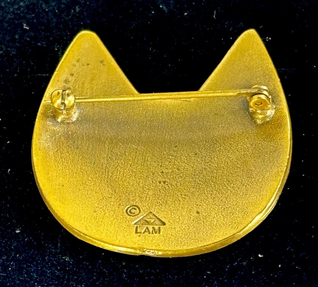 Vtg Pre-Columbian Cat Face Peru Pin Brooch Gato Alva Studios LAM Lowe Art Museum