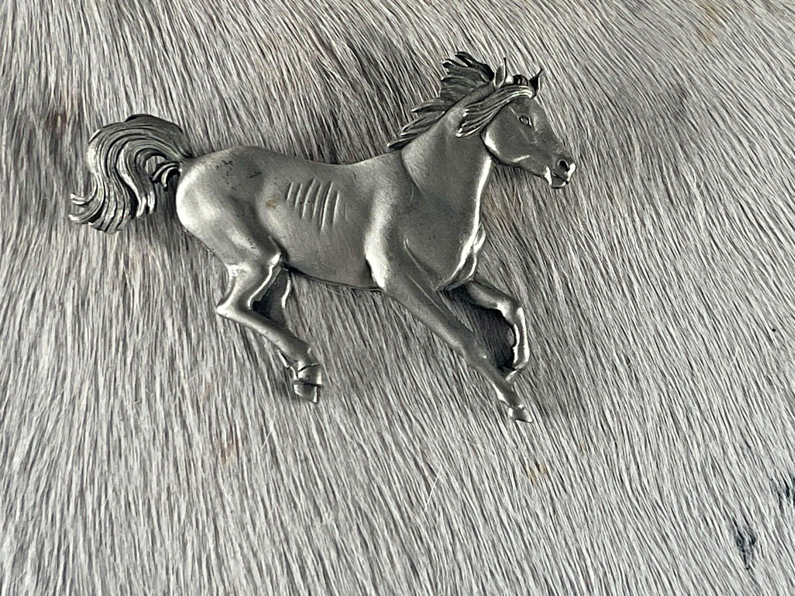 Western Womens Pin 3 x 2 1/4 inch Horse pinback Silver Detailed Features