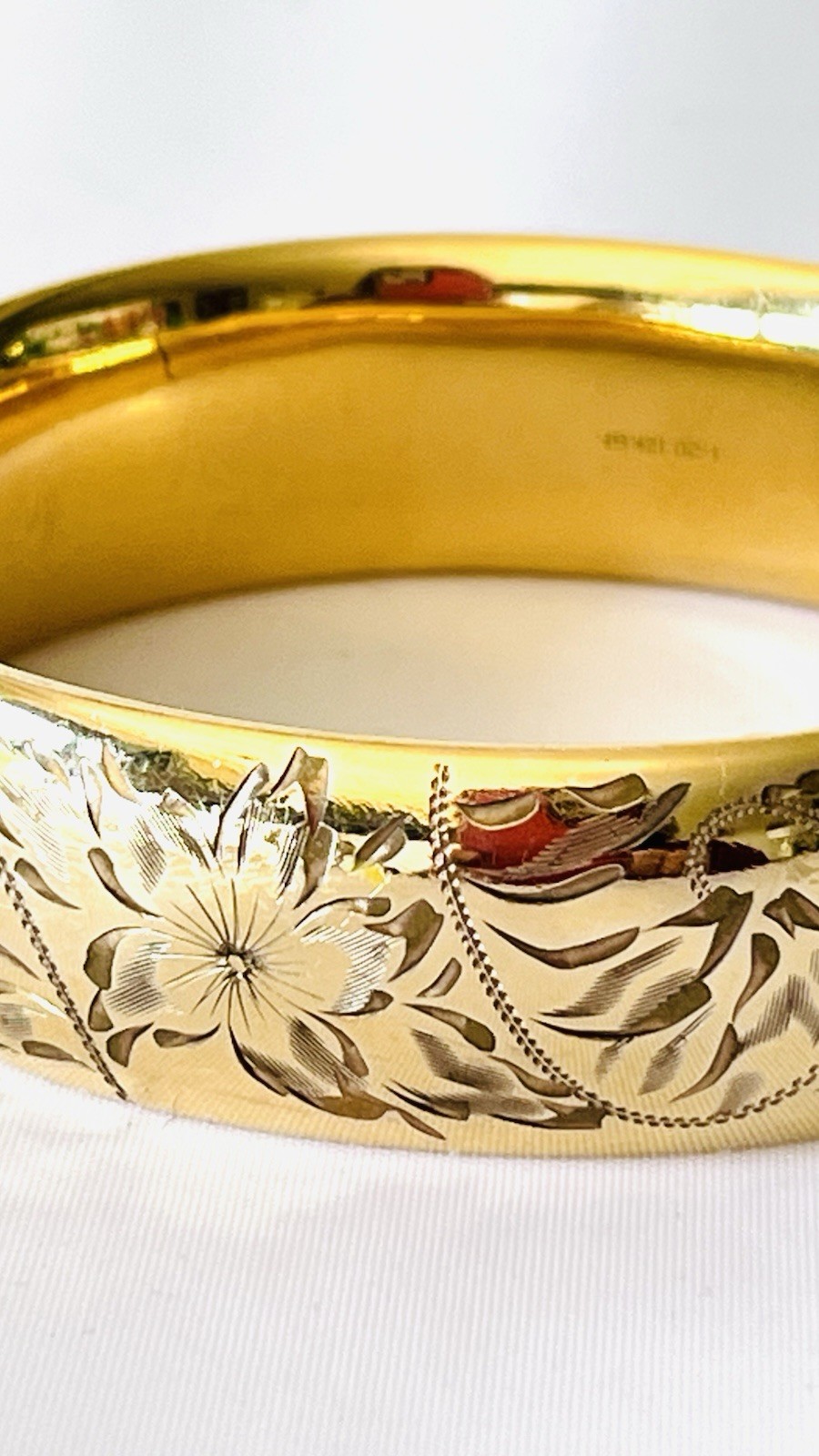 Vintage Gold Filled Etched Hinged Bangle Bracelet Victorian 1/20 12 K Gold