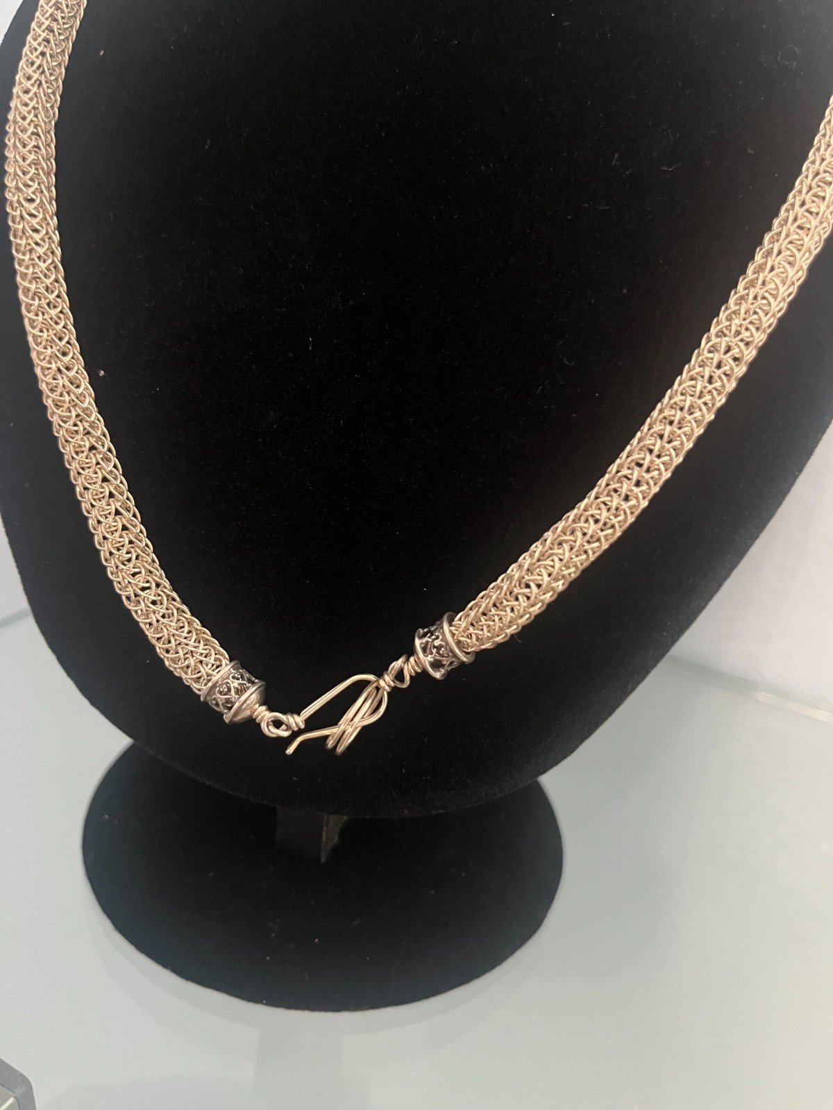 Vintage Silver Tone Mesh Chain Neckclace 21″ Woven Link Hook Clasp Artisan