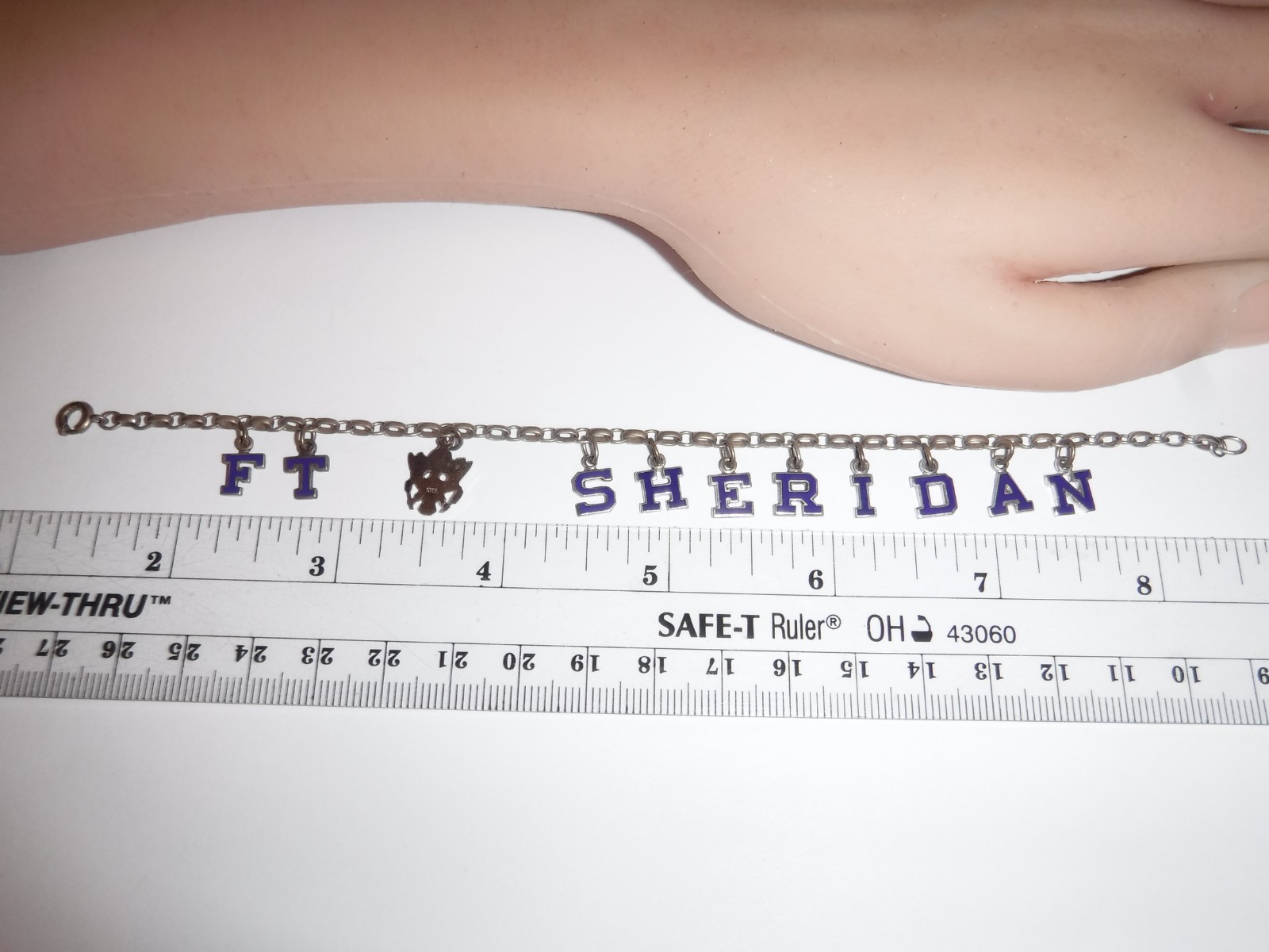 Vintage Sterling Ft. Sheridan Souvenir Charm Bracelet Spells FT. SHERIDAN 7 1/4″