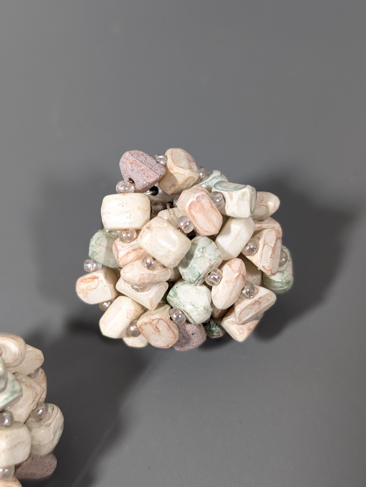 Vintage Pastel Faux Stone Beaded Cluster Round Earrings Pierced Acrylic
