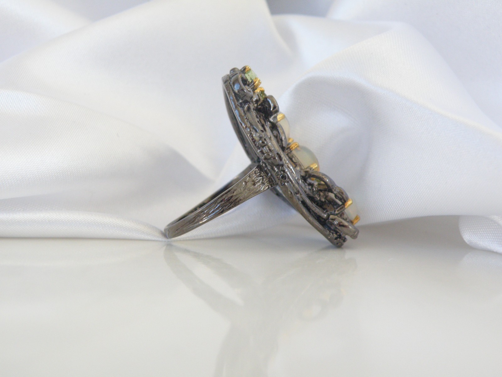 Brutalist Sterling Silver 925 Ethiopian Opal Peridot Modernist Ring Size 8