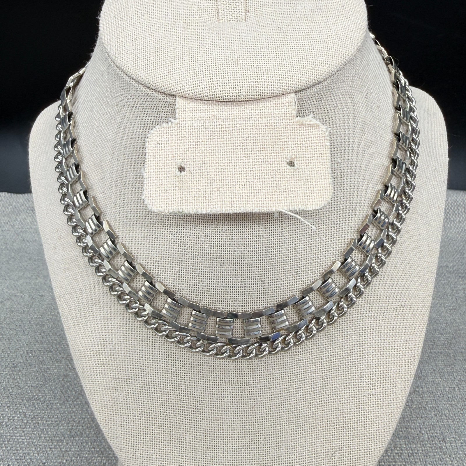 Vintage Necklace Silver Tone Chain and Panels 26 Inches Adjustable