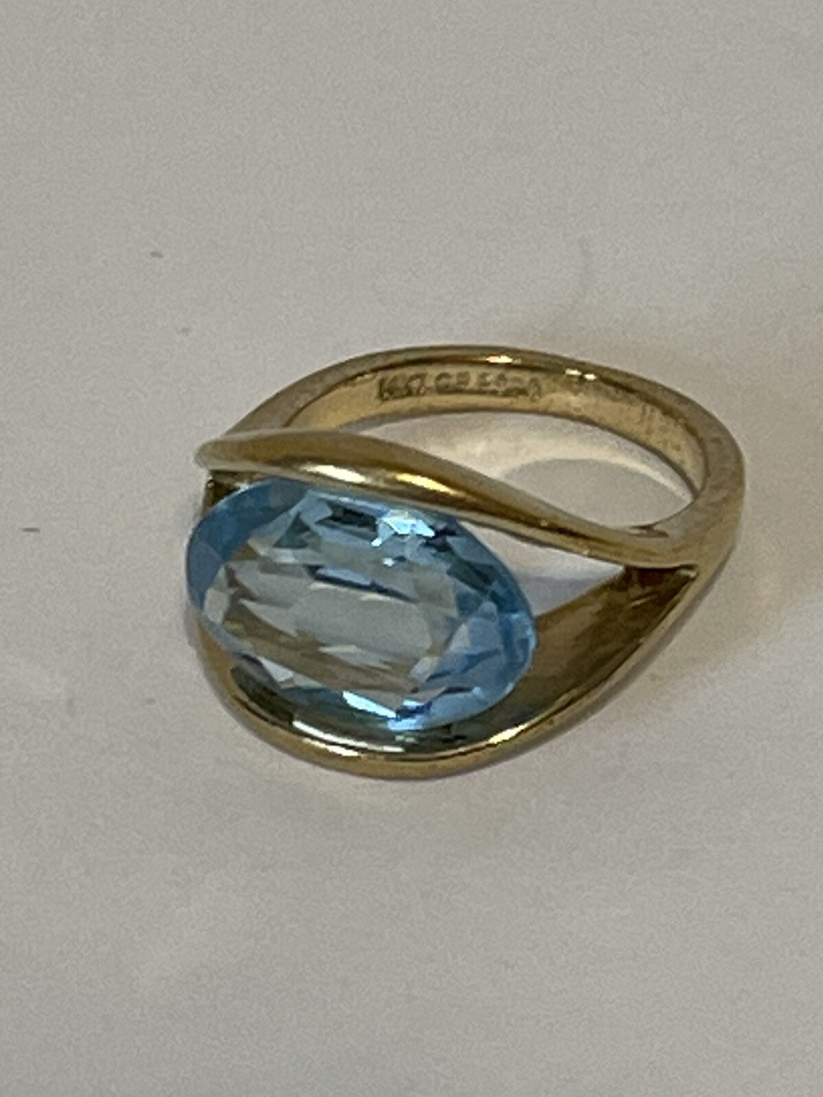 Beautiful 14K Gold Plated Joseph Esposito Oval Shaped Blue Topez Ring, Size 6