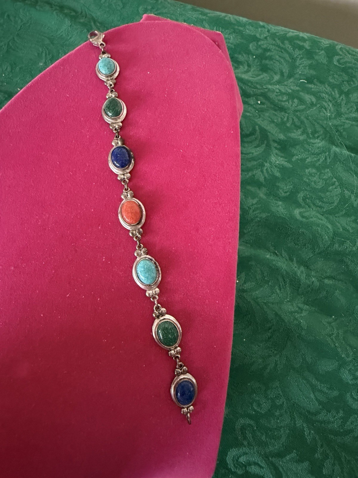 Vintage Sterling Silver Multicolor Scarab Gemstone 7″ Bracelet Coro