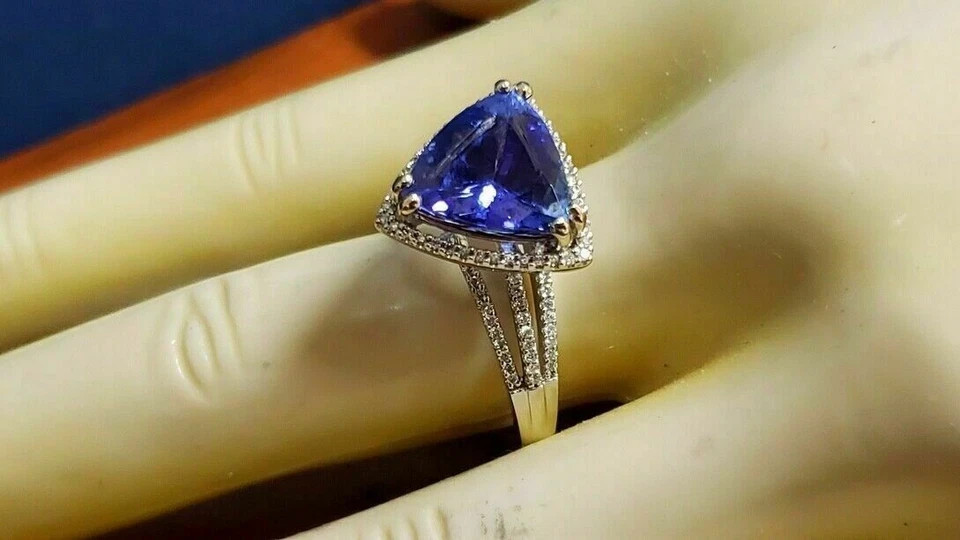 3Ct Art Deco Style Lab Created Diamond & Sapphire Wedding 14K White Gold FN Ring