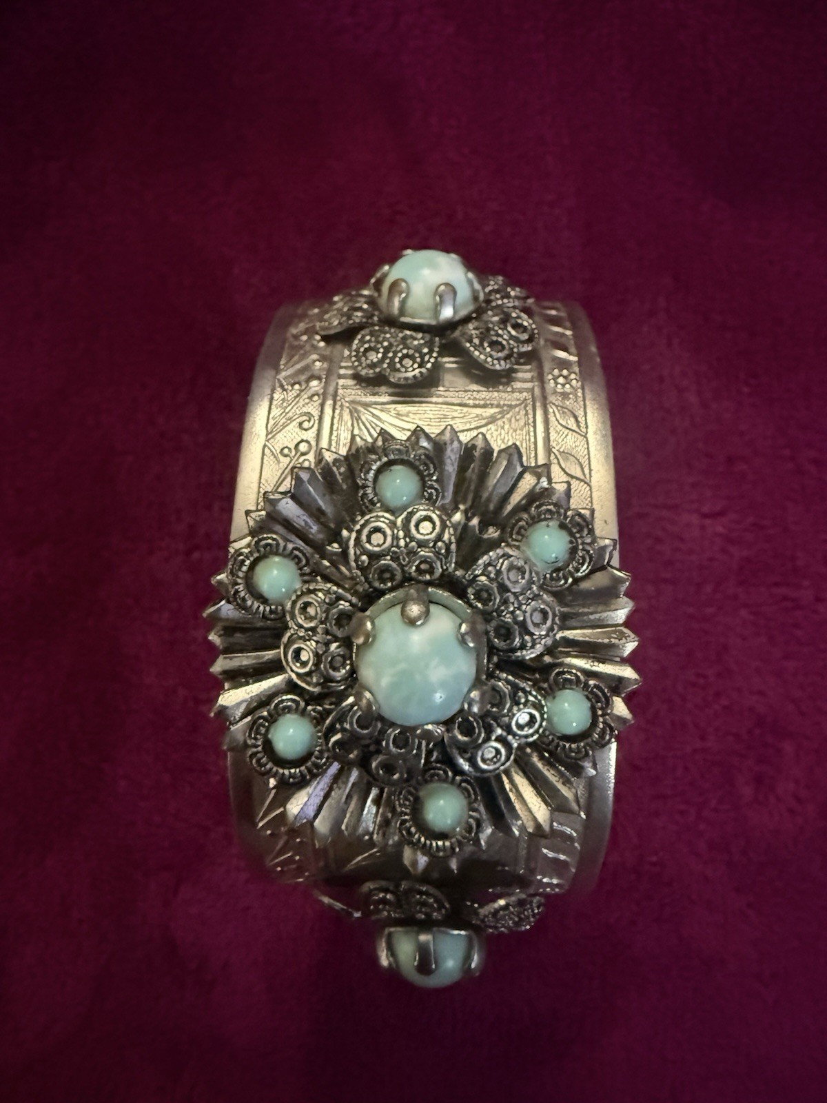 VTG Silver Tone Floral Cluster Turquoise Bracelet Southwestern ~ Beautiful