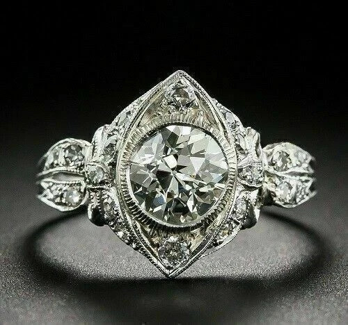 2Ct Round Cut Lab-Created Diamond Art Deco Engagement 14K White Gold Finish