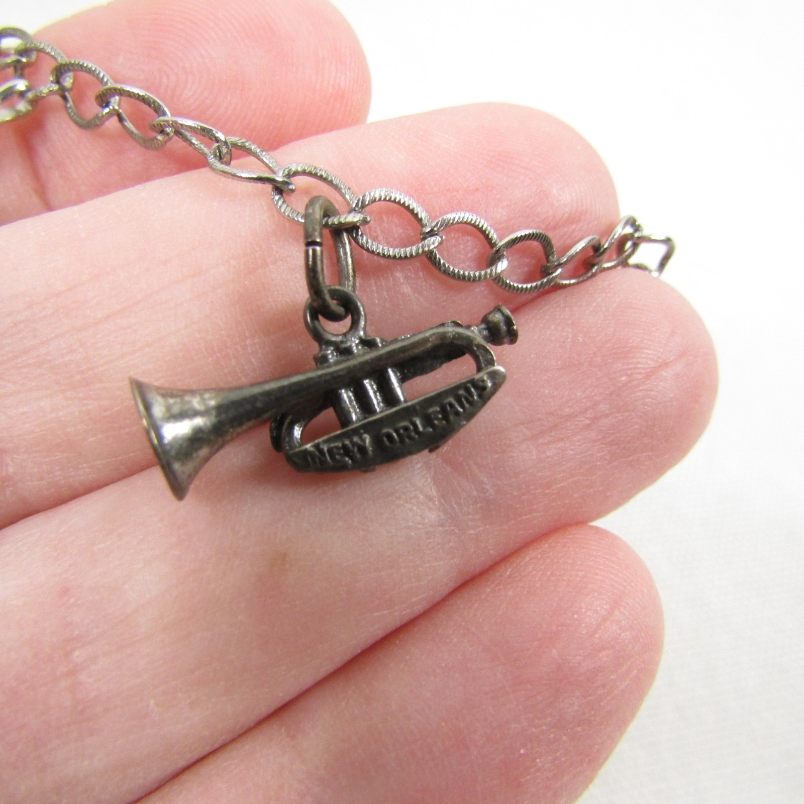 Vintage New Orleans Charm Bracelet Trumpet Horse Collie Arch Bells