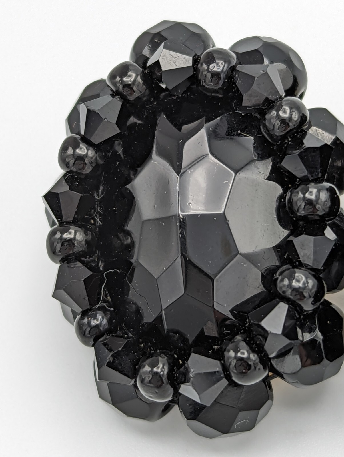 Fazio Black Glass Rhinestone Bead Clip On Earrings 1990s Oval Gold Plated