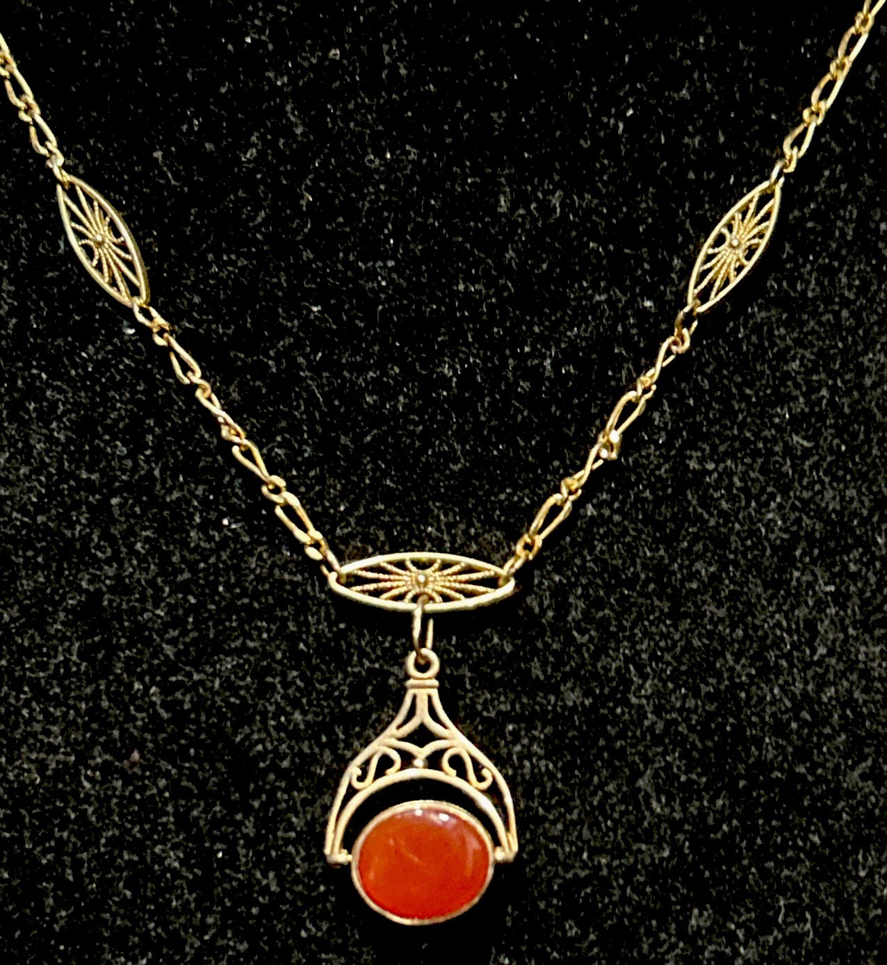 Vintage Birmingham 9ct 375 Gold Fob Onyx Bloodstone Spinner GF French Necklace