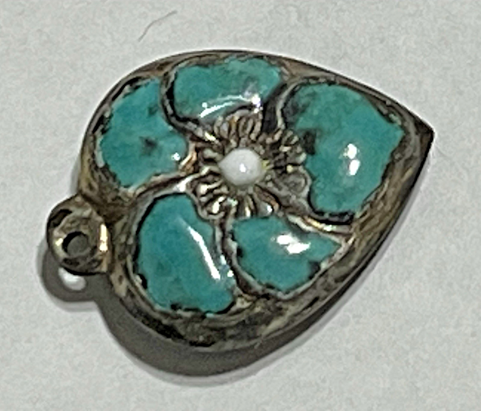 Sterling Silver Heart Flower Charm Puffy Enamel Pansy 925 Vintage Stamped Blue