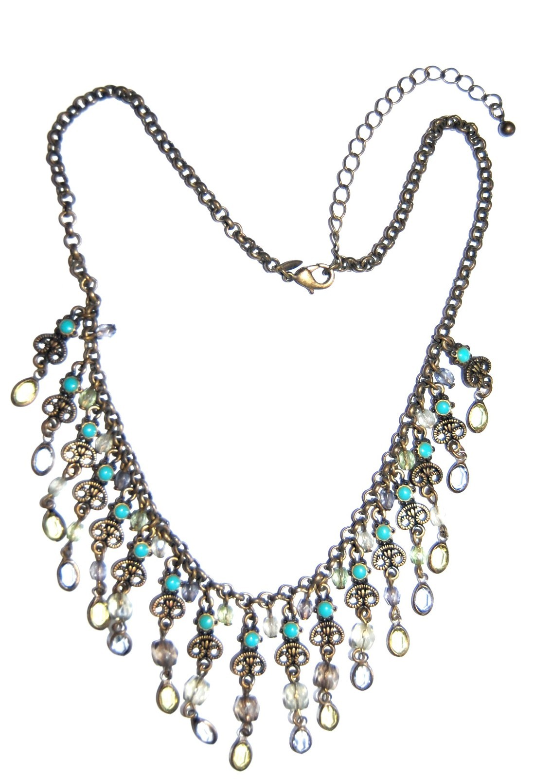 ANTIQUE BRONZE TURQUOISE VINTAGE STATEMENT VICTORIAN AVON NECKLACE #9