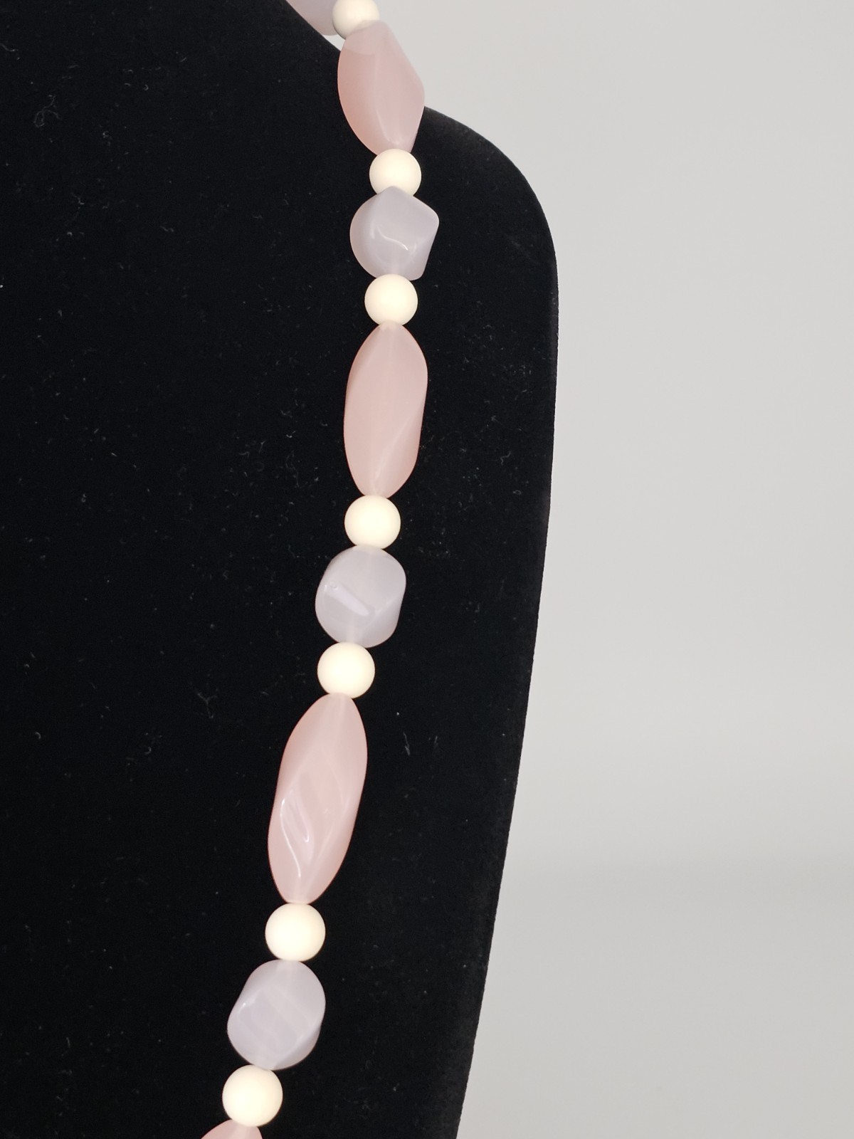 Vintage Glass Beaded Necklace Pink Purple White 27 Inches Retro Costume Jewelry
