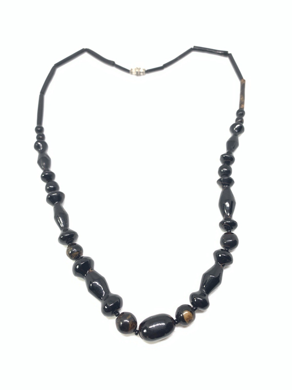 vintage genuine black coral round And elongated beads necklace
