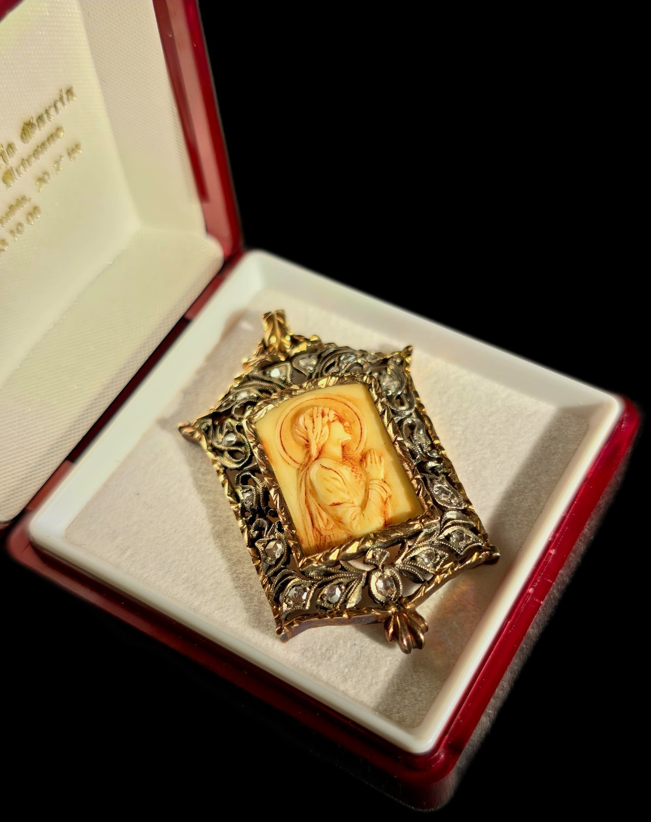 Fine Antique Art Nouveau 18K Gold Silver Diamonds Virgin Mary Pendant Ca 1900