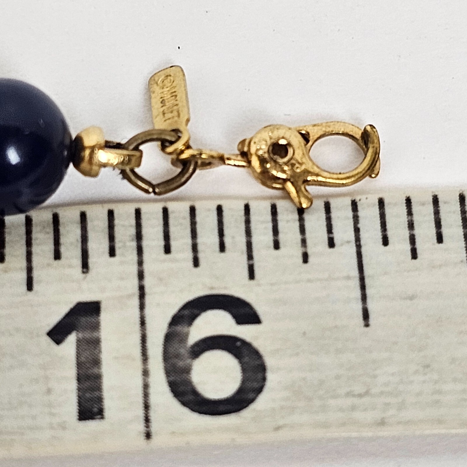 Vintage Monet Necklace Navy Blue Dainty Glass Bead Choker Hand Knot Signed 16.5″