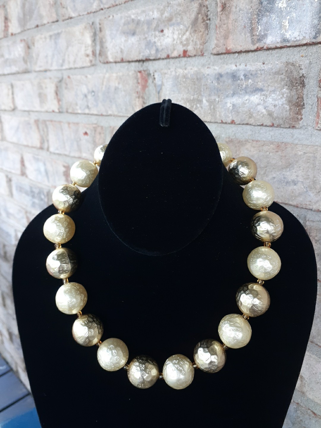 Vtg Faux Pearl Beaded Statement Necklace Chunky