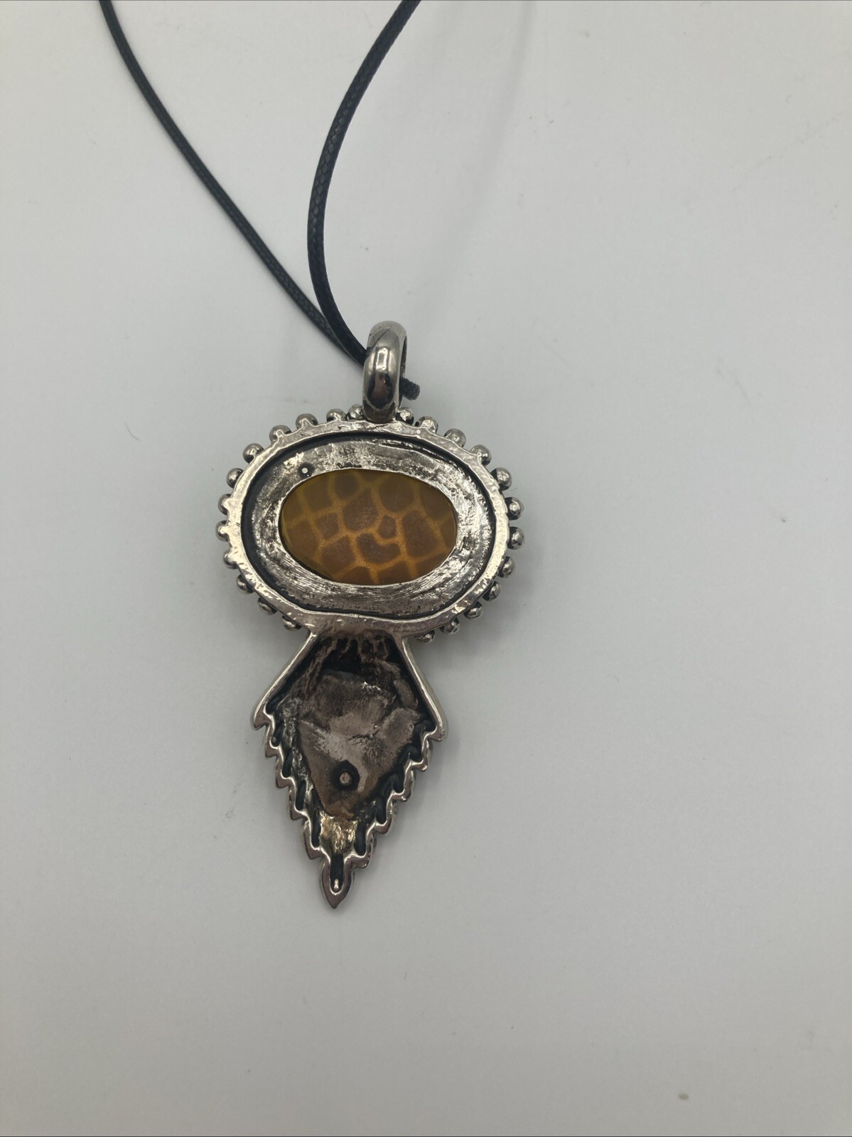 Amber Pendant On Black Leather Cord Necklace. Western/Boho