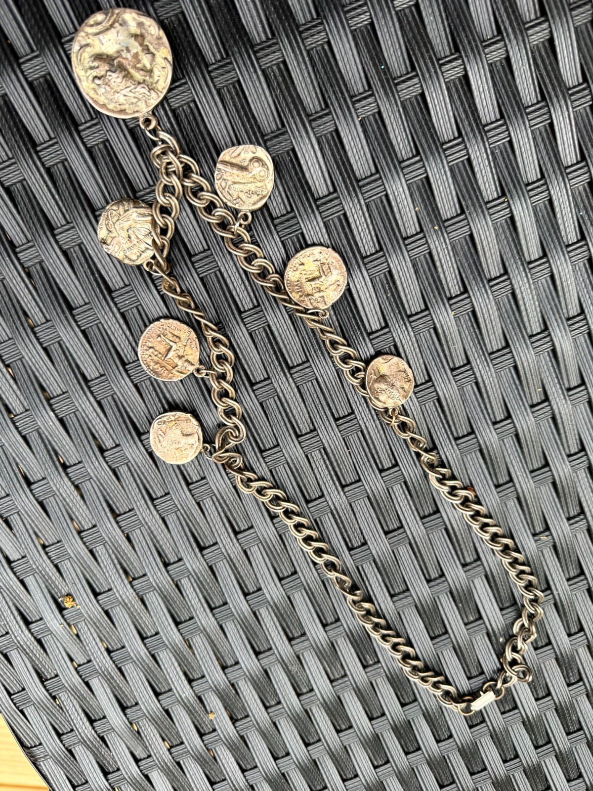 Vintage Alva Studios Gold-Tone Coin Bib Necklace Chunky Chain Statement Pendant