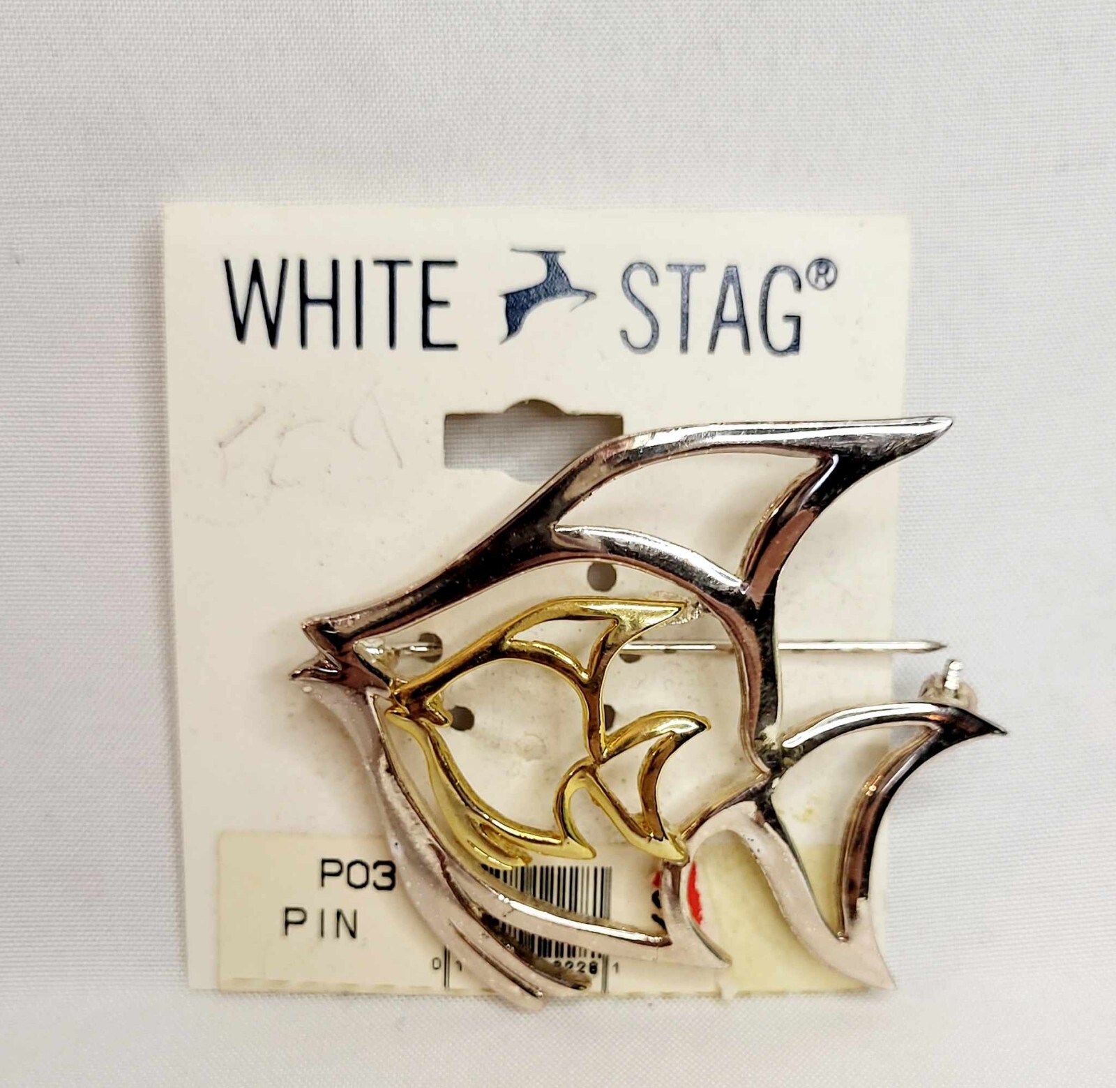 Angelfish Duo Outline WHITE STAG NOSWT Vintage Bi-Metal Brooch Pin