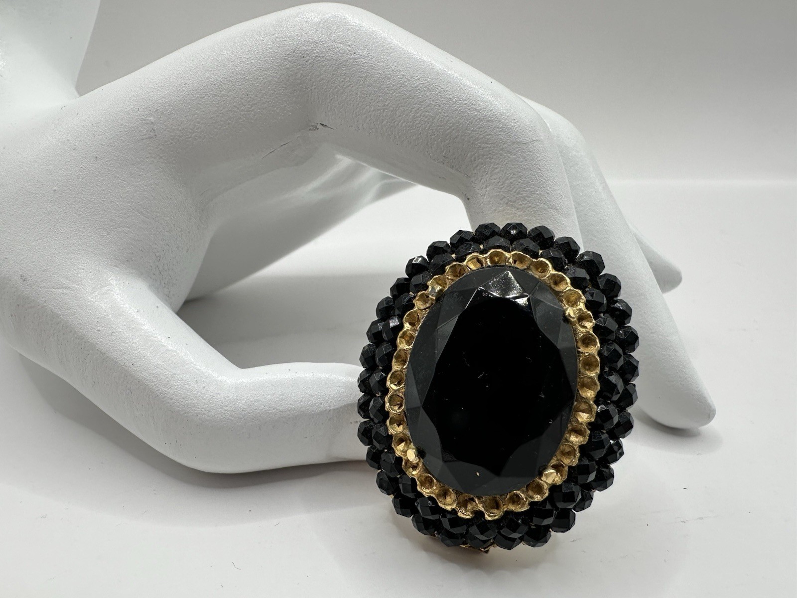Vintage Vendome Black Crystal Brooch Gold Plated Convertible Pendant