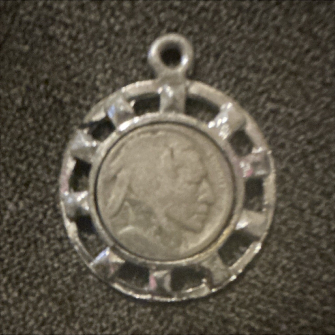 Round Silver Tone Coin Pendant with US Buffalo Nickel, Metal, Coins Theme