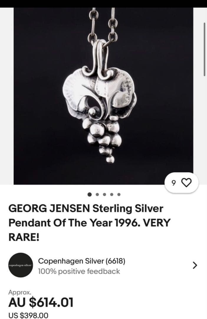 Georg Jensen Necklace 1996 Sterling Silver Grape Design 45cm Chain