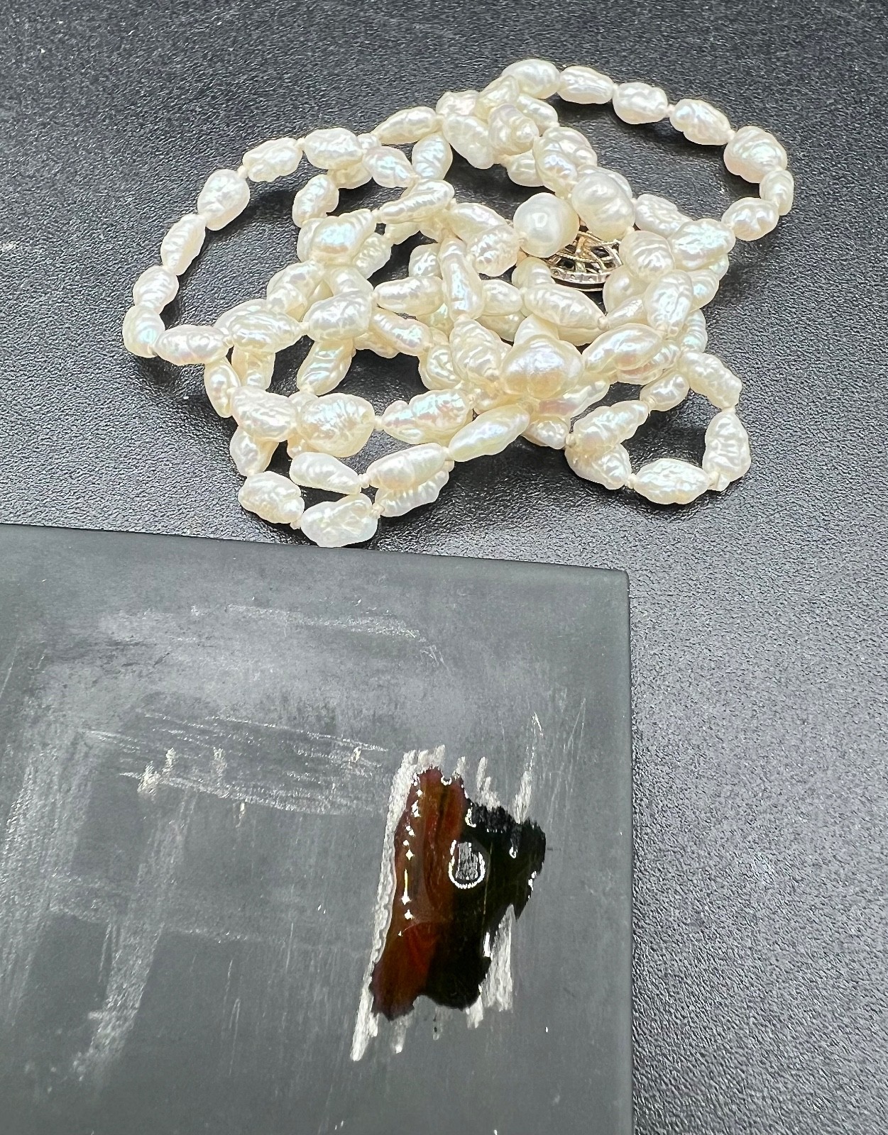 VTG Hand Knotted Freshwater Rice Pearl Necklace Sterling Silver Filigree Clasp