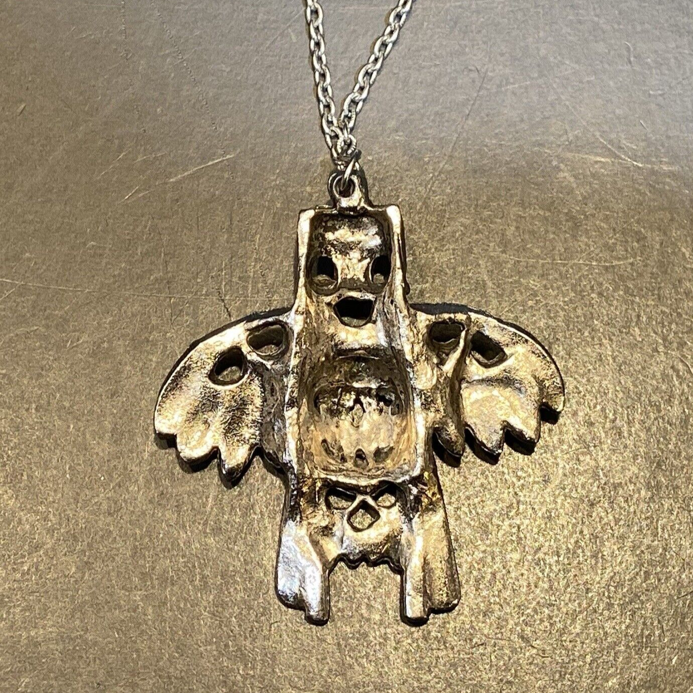 VTG Thunderbird Kachina Pendant Necklace Faux Turquoise Silver Tone Southwestern