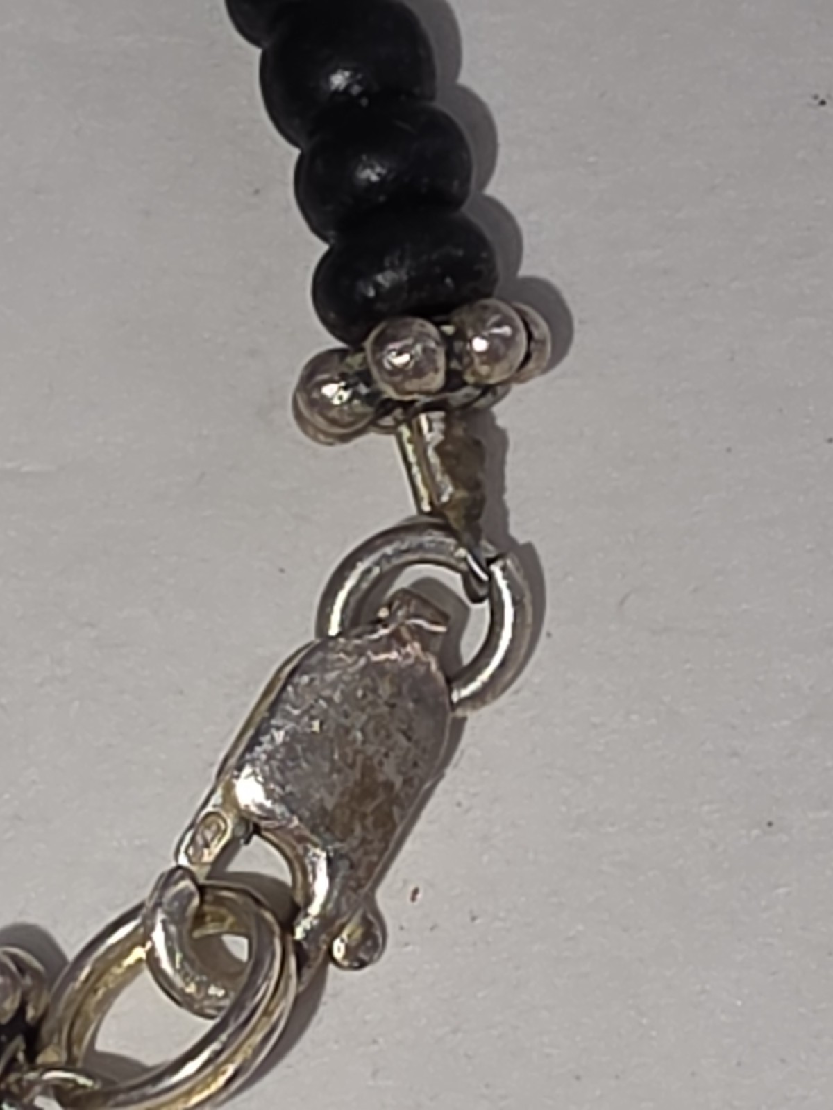 VTG Sterling Black Clear Glass Bead Necklace 60.97g