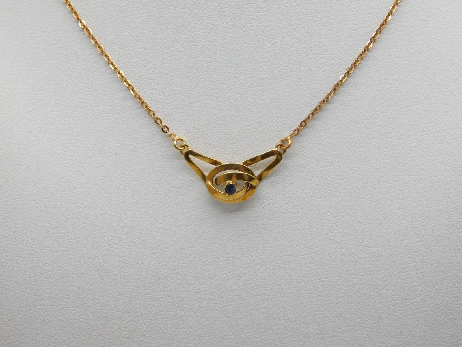 ART NOUVEAU 18K SOLID YELLOW GOLD SAPPHIRE STONE NECKLACE 14 3/4″ L