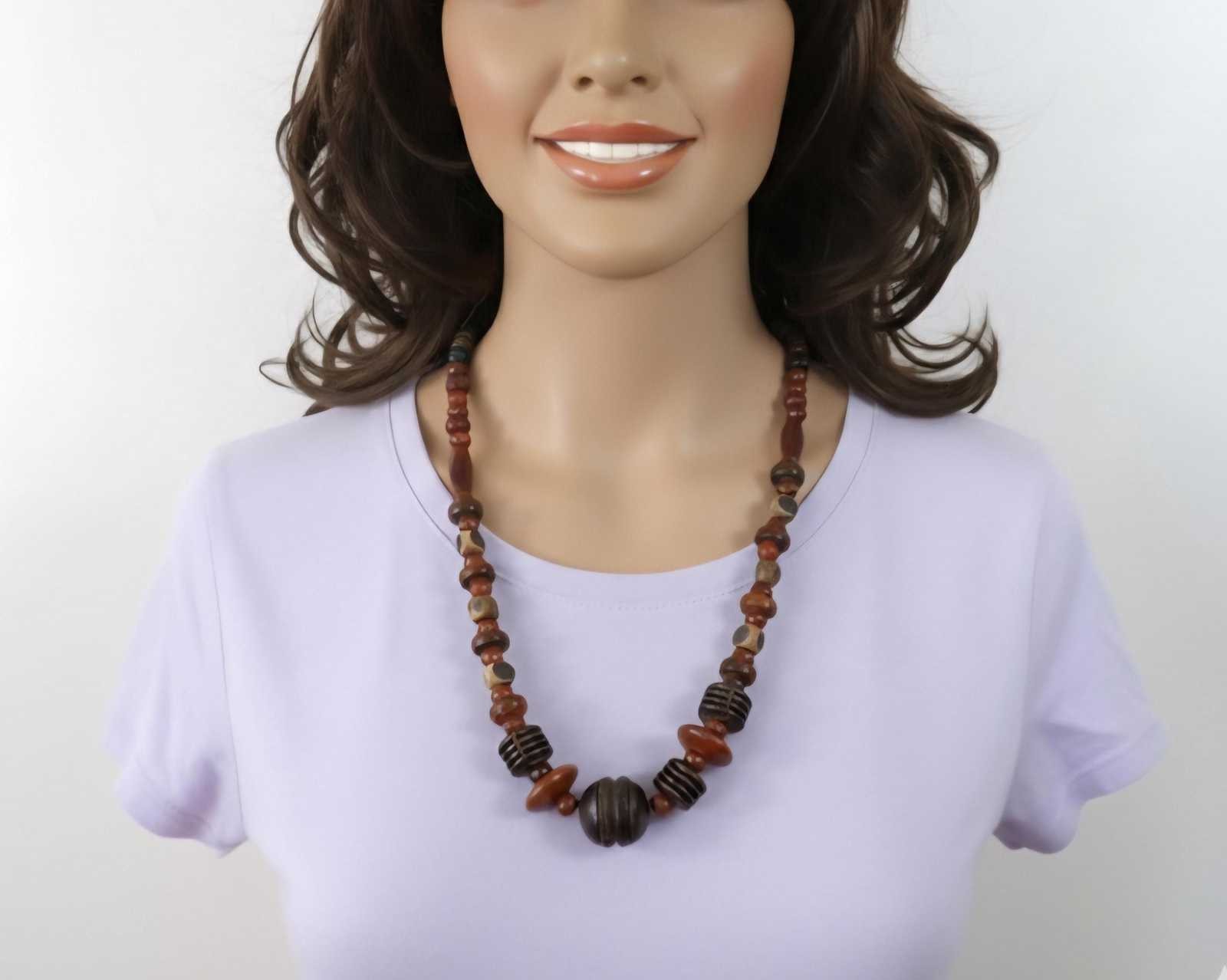 Wood and Lucite Brown Beaded Necklace