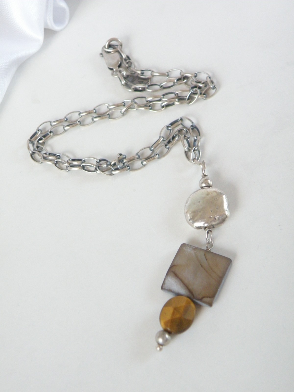 Silpada Sterling Silver 925 Rustic Boho Abalone Rolo Chain Link Necklace