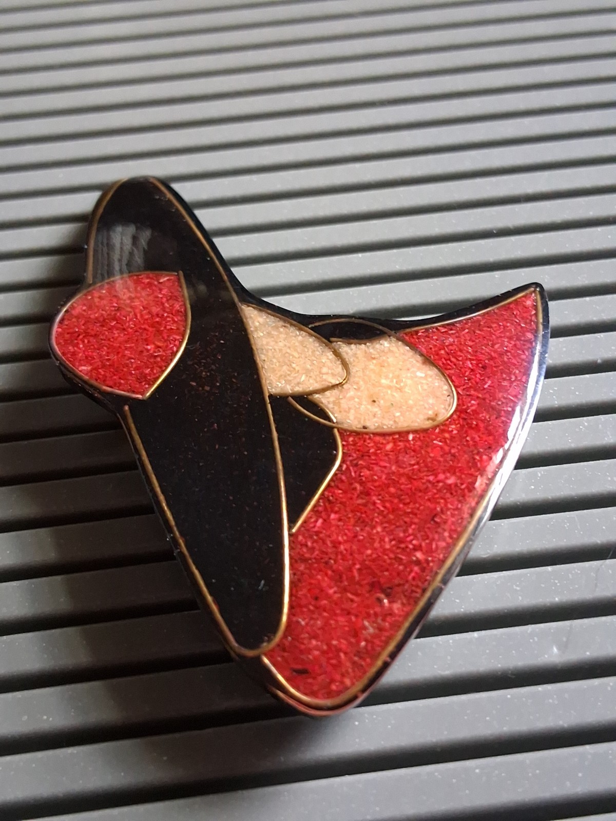 VTG Colormates Enamel Rhinestones Hat Pins Sawdust Art Deco Woman In Red Brooch