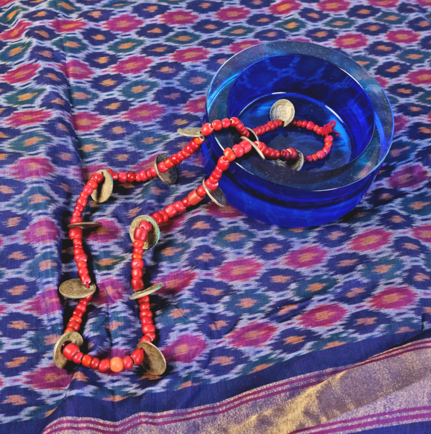 Antique Guatemalan Chachal Red Bead & Coin Necklace – Venetian Glass Handmade