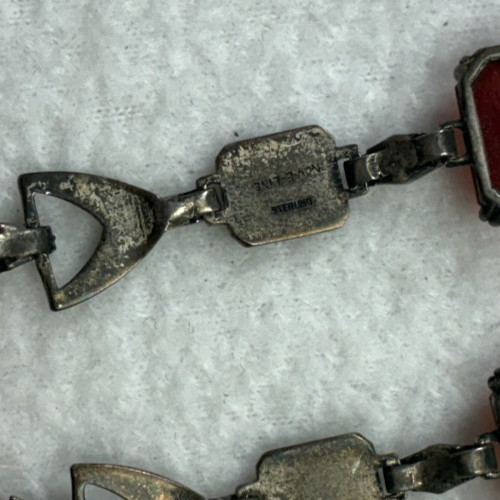 Antique Art Deco Carnelian Glass Sterling Silver & Rhinestones Necklace 16″