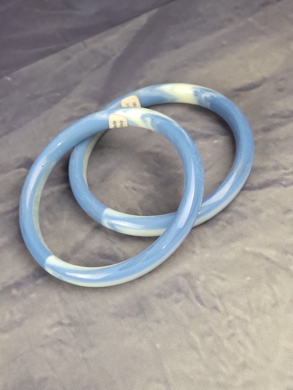 Vintage Blue and White Marbled Tube Bangle Bracelet Set of 2 – Made in Italy