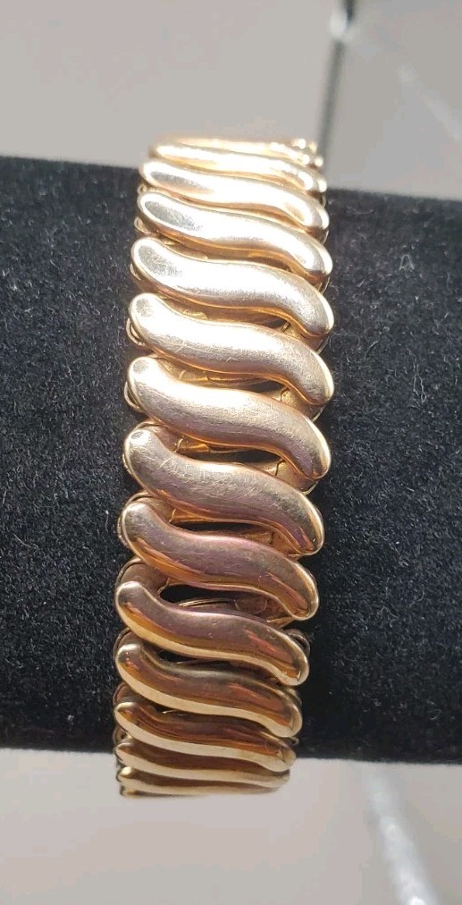 Gold Filled 1947 BOJAR Signed Aqua Blue Glass Sweetheart Expansion Bracelet