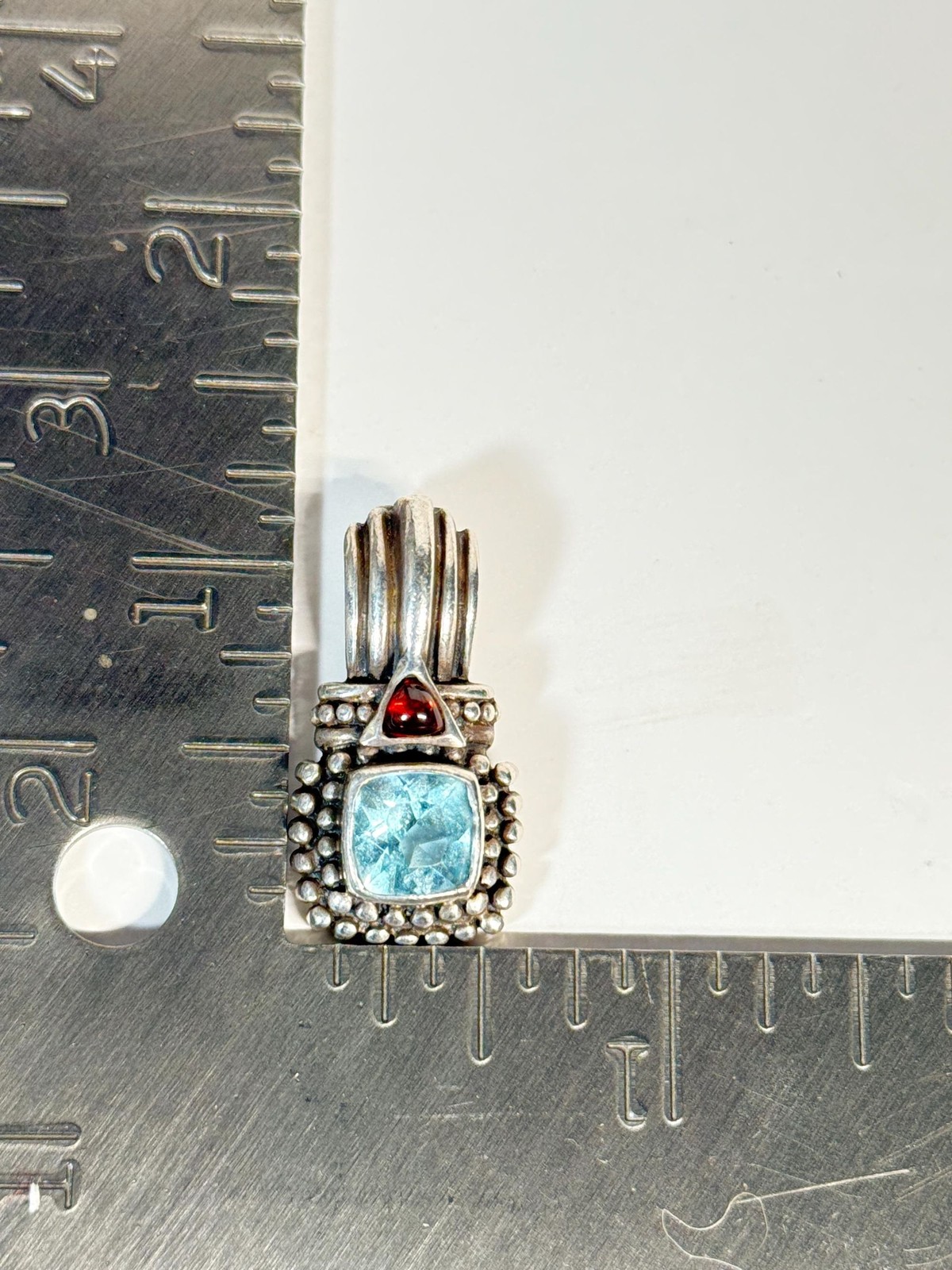 925 Sterling Silver Blue Topaz Garnet Pendant Enhancer Bail Square Bezel Drop