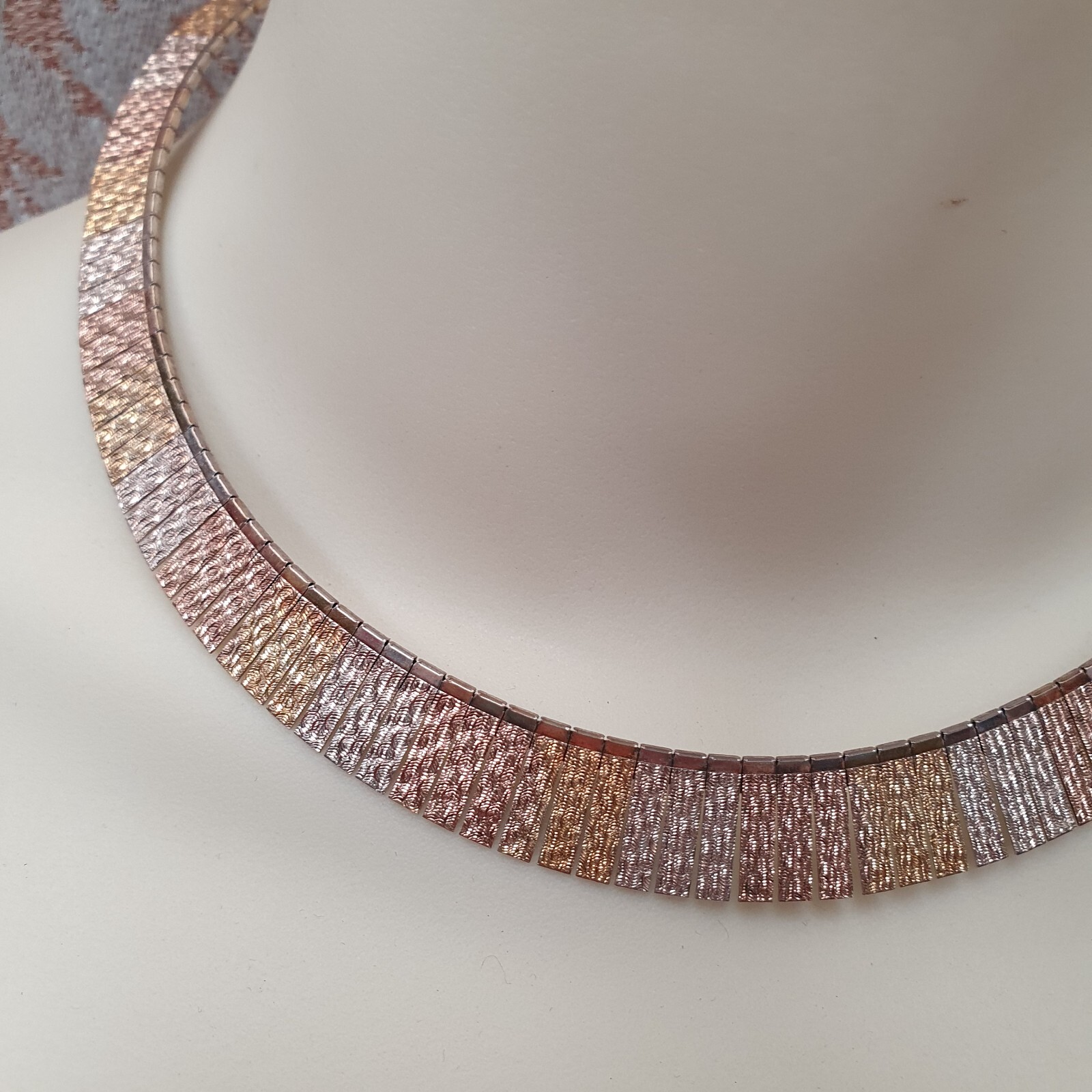 Vintage 3 toned sterling silver, rose and yellow gold plated collar necklace