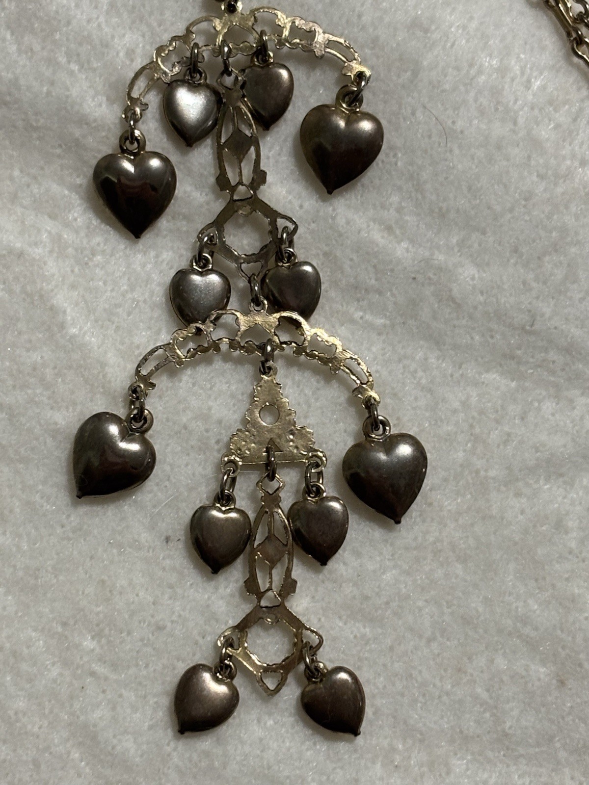 VTG Victorian Revival Heart Fringe Necklace Long 35” Statement Dangle Pendant
