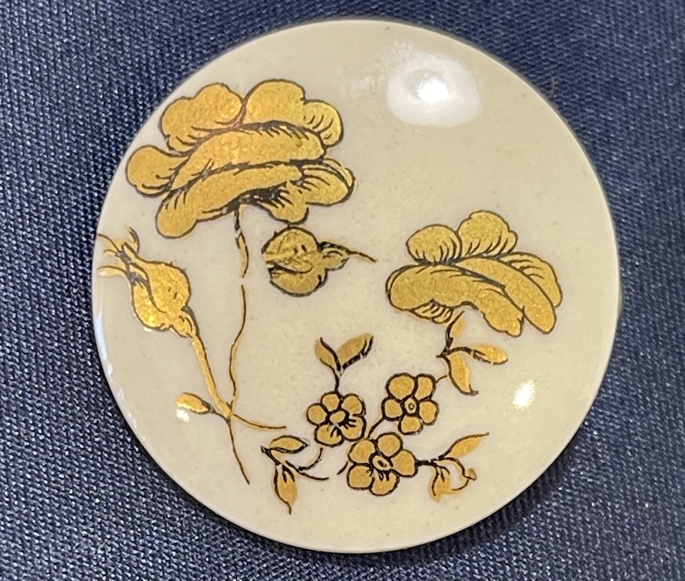 Vintage White Porcelain Hand Painted Flower Brooch Pin Floral Plants