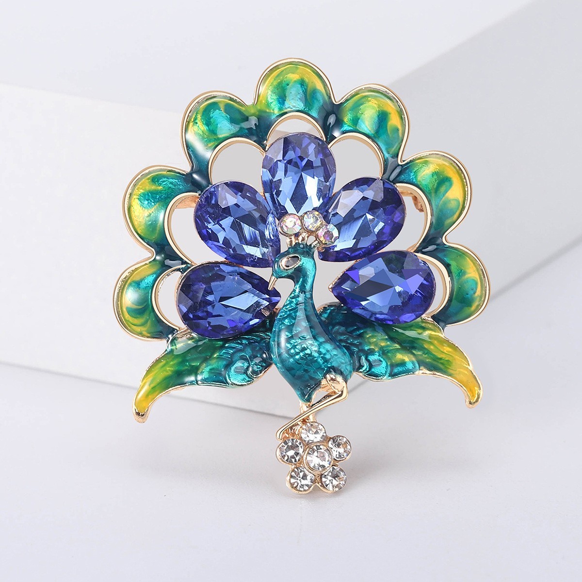Baroque Style Peacock Bird Rhinestone Crystal Cyan Bird Brooch Pin Pendant Gift